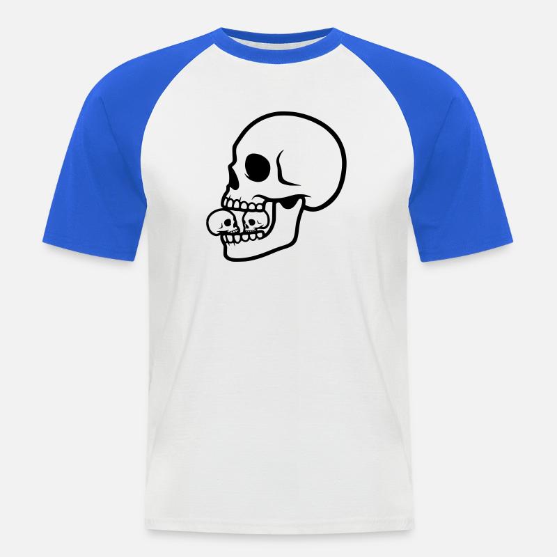 Makaberer Totenkopf | Horror Design - Männer Baseball-T-Shirt - Weiß/Royalblau