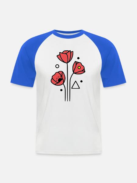 Poppy-Poppies-Minimalist-Line-Art-4 - Men's Baseball T-Shirt - white/royal blue