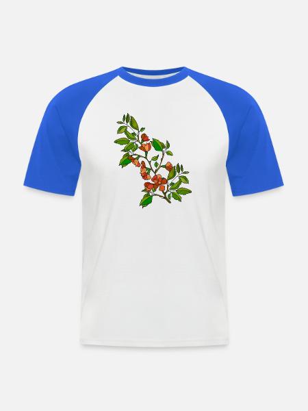 Fleur - T-shirt baseball manches courtes Homme - blanc/bleu royal