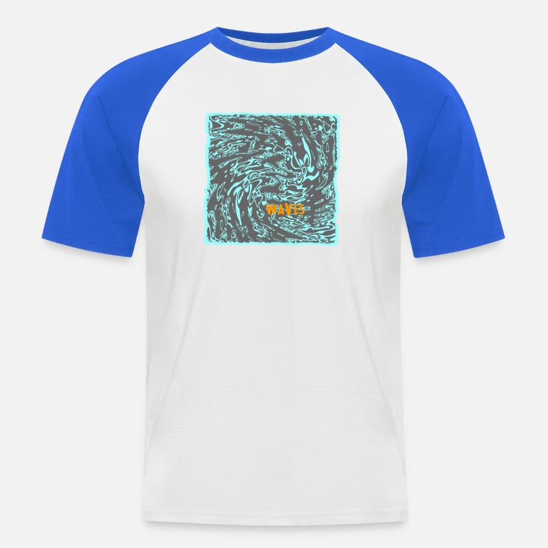 Wave flow neon pattern surf - Men's Baseball T-Shirt - white/royal blue