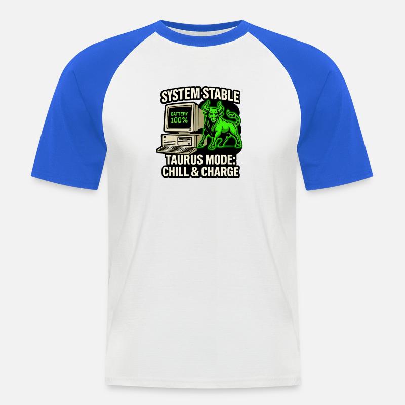 System Stable Taurus Mode Chill & Charge - Männer Baseball-T-Shirt - Weiß/Royalblau