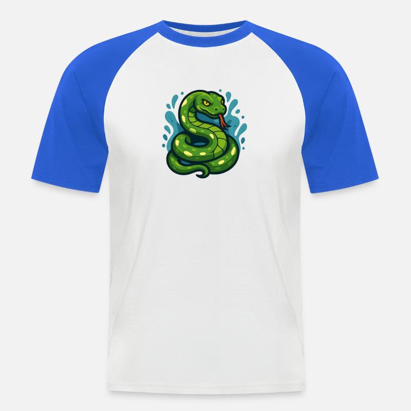 Arbre vert Python serpent en vague - T-shirt baseball manches courtes Homme - blanc/bleu royal