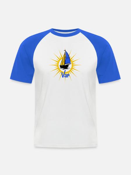 Segelboot Soleil Var - Männer Baseball-T-Shirt - Weiß/Royalblau