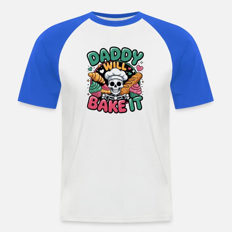 Daddy Will Bake It Skull Chef - Männer Baseball-T-Shirt - Weiß/Royalblau