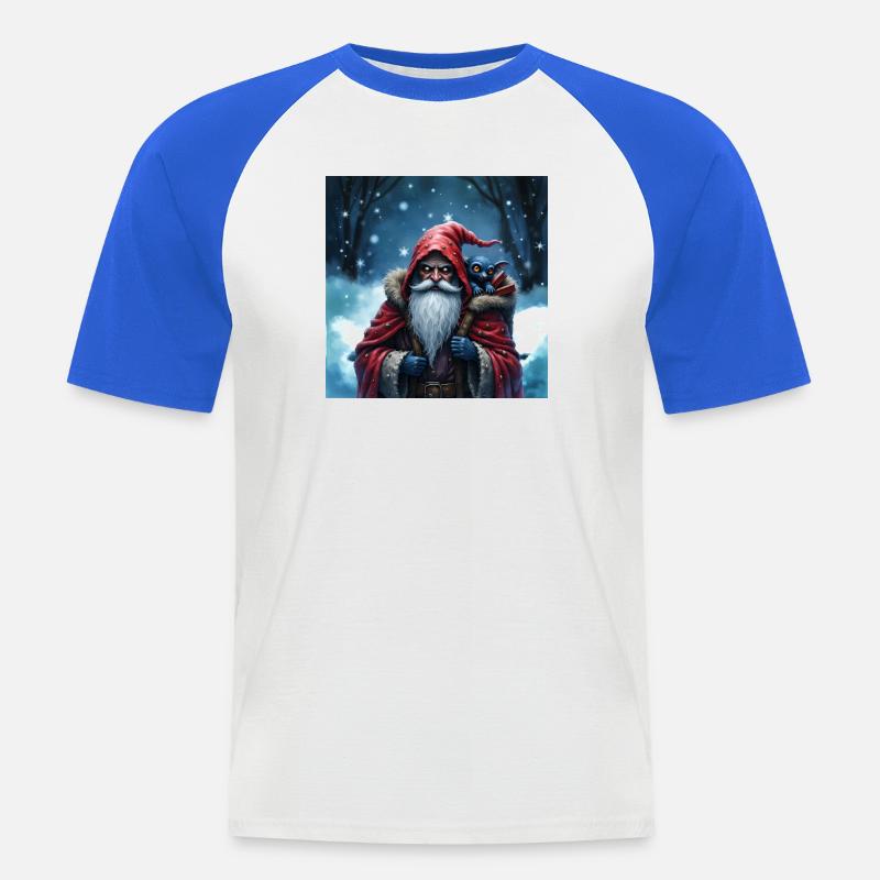 Weihnachtsmann Zauberer mit blauer Katze - Männer Baseball-T-Shirt - Weiß/Royalblau