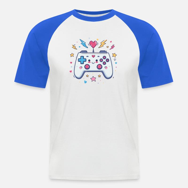 Herzcontroller Doodle Pixel Pop - Männer Baseball-T-Shirt - Weiß/Royalblau