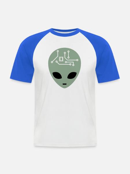 Alien Head with Circuits (three colours) - Men's Baseball T-Shirt - white/royal blue