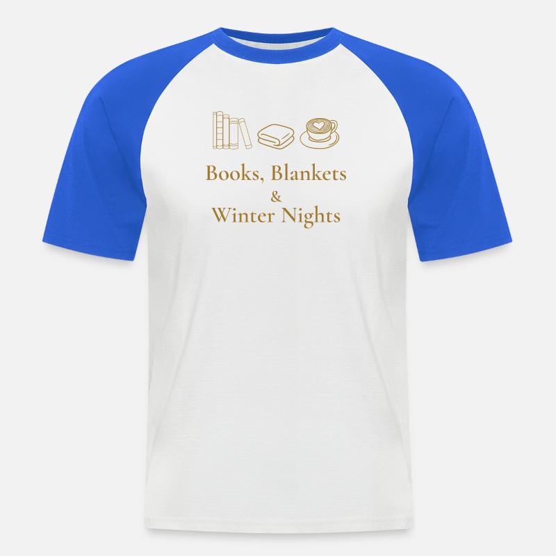 Bücher, Decken & Winternächte – Gemütliche Atmosphäre - Männer Baseball-T-Shirt - Weiß/Royalblau