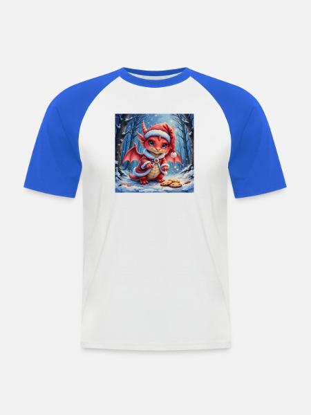 Bezaubernder Weihnachtsdrache im verschneiten Wald - Männer Baseball-T-Shirt - Weiß/Royalblau