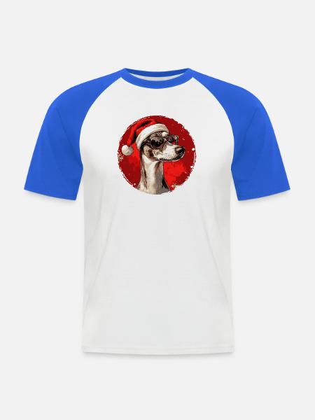 Great Dane with Santa Hat - Men's Baseball T-Shirt - white/royal blue