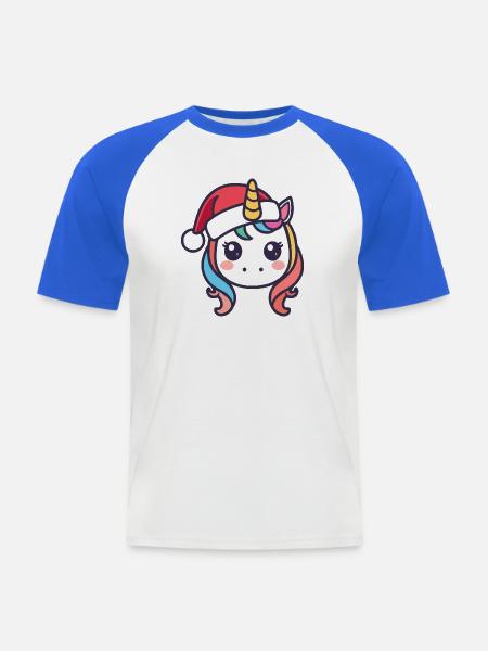 Weihnachtsunikorn Kawaii mit Mütze - Männer Baseball-T-Shirt - Weiß/Royalblau