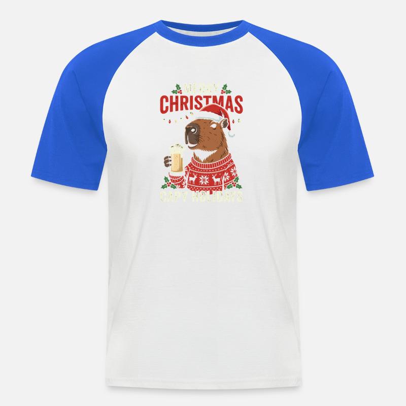 Capybaras Weihnachtsfest Pullover - Männer Baseball-T-Shirt - Weiß/Royalblau