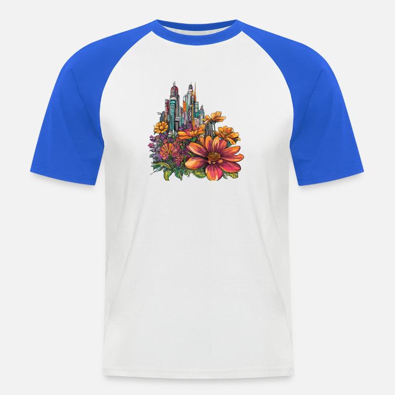 Blühende Skyline Farbexplosion - Männer Baseball-T-Shirt - Weiß/Royalblau