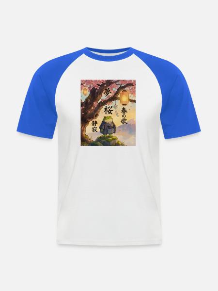 Traditionelle japanische Froschkunst unter Sakura-Baumkunst - Männer Baseball-T-Shirt - Weiß/Royalblau