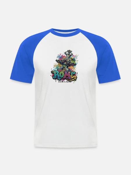 Triton Fountain, Rome, Italy - Männer Baseball-T-Shirt - Weiß/Royalblau