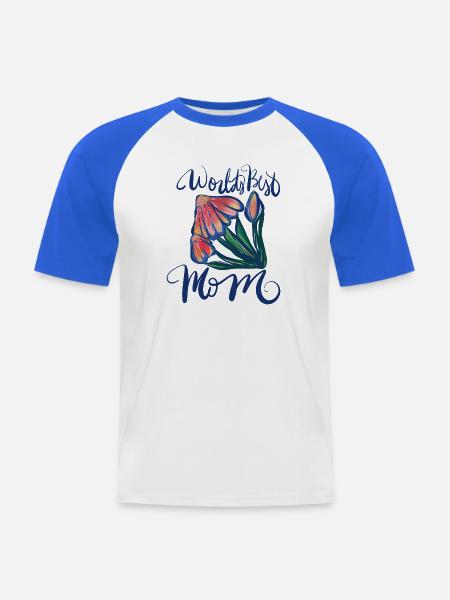 World's Best Mom Blumen-Aquarell - Männer Baseball-T-Shirt - Weiß/Royalblau