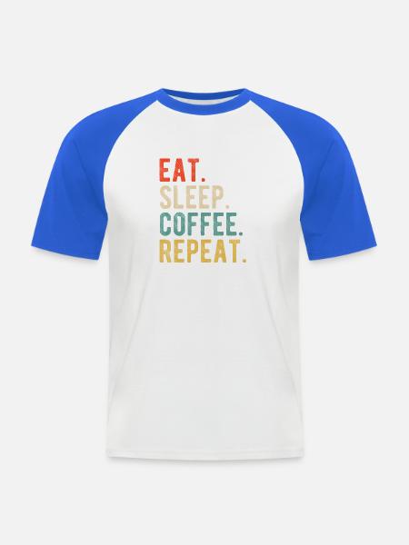 Eat Sleep Coffee Repeat Retro Kaffeeliebe - Männer Baseball-T-Shirt - Weiß/Royalblau