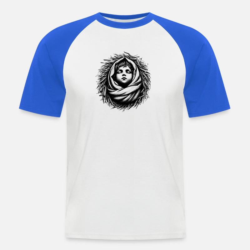 Jesuskind, geboren in der Weihnachtskrippe - Männer Baseball-T-Shirt - Weiß/Royalblau
