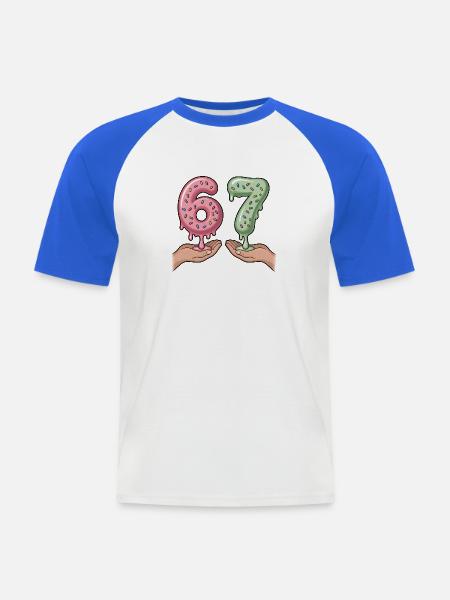 67 - Funny Six Seven T-Shirt - Männer Baseball-T-Shirt - Weiß/Royalblau