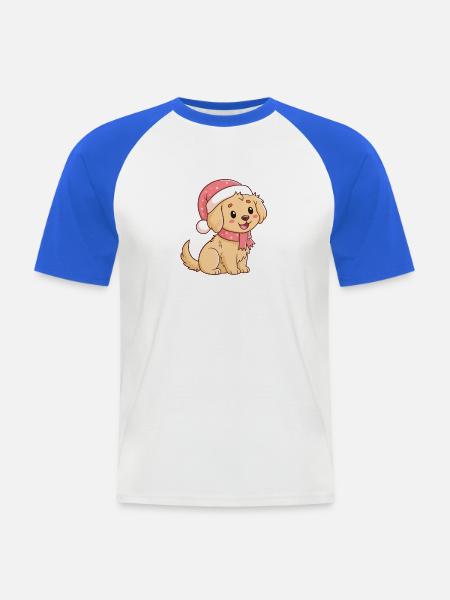 Weihnachts-Golden Retriever-Welpe - Männer Baseball-T-Shirt - Weiß/Royalblau