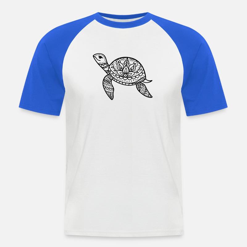 Boho Schildkröte Meer Illustration Boho Stil - Männer Baseball-T-Shirt - Weiß/Royalblau