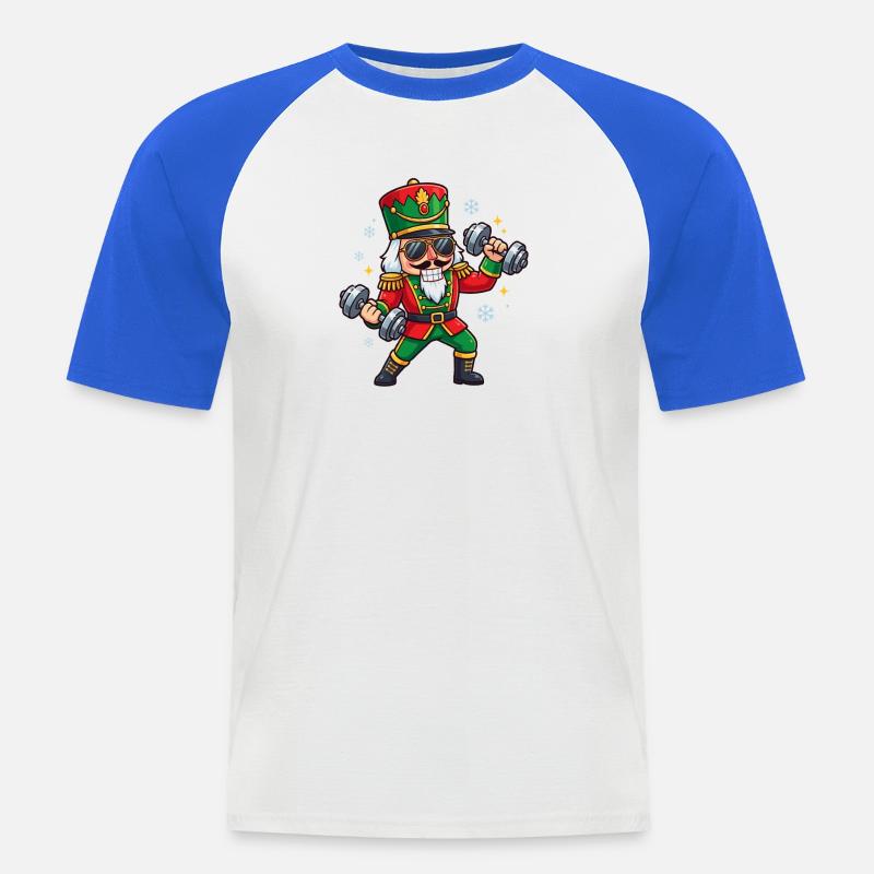 Weihnachts-Nussknacker-Gewichtheber-Lustiges-Worko - Männer Baseball-T-Shirt - Weiß/Royalblau