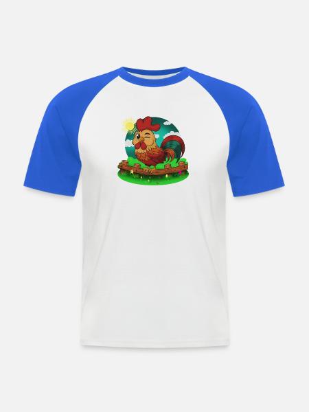 Bauernhof Hahn im Sonnenschein - Männer Baseball-T-Shirt - Weiß/Royalblau