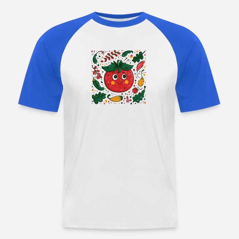 Fröhliche Tomate im Gartendesign - Männer Baseball-T-Shirt - Weiß/Royalblau