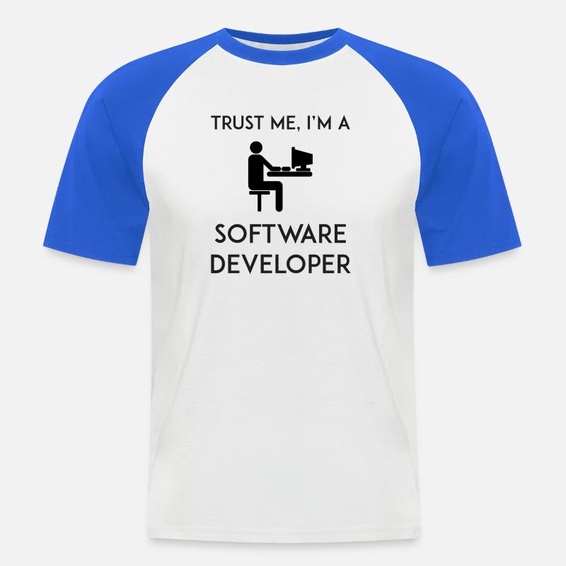 Vertrau mir, ich bin Softwareentwickler - Männer Baseball-T-Shirt - Weiß/Royalblau