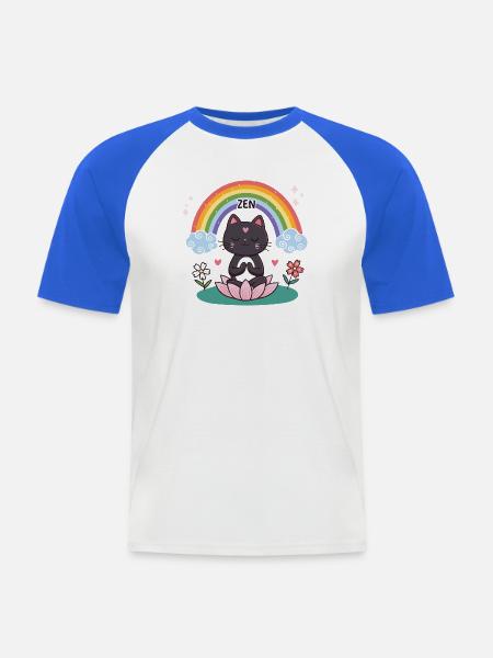 Zen-Katze auf Lotus und Regenbogen - Männer Baseball-T-Shirt - Weiß/Royalblau