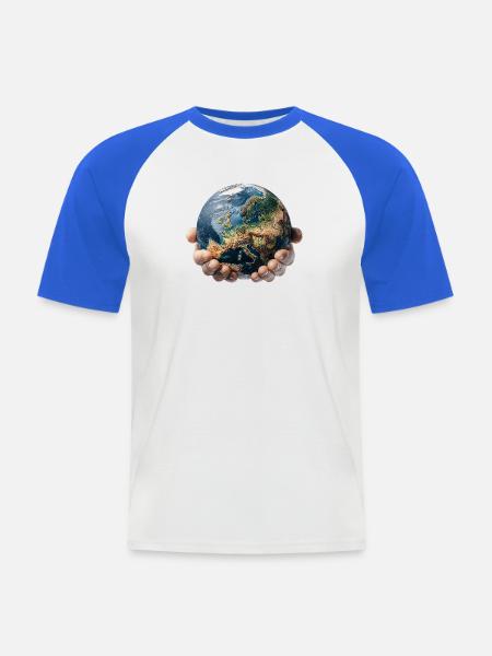 Earth in Hands: Global Responsibility - Men's Baseball T-Shirt - white/royal blue