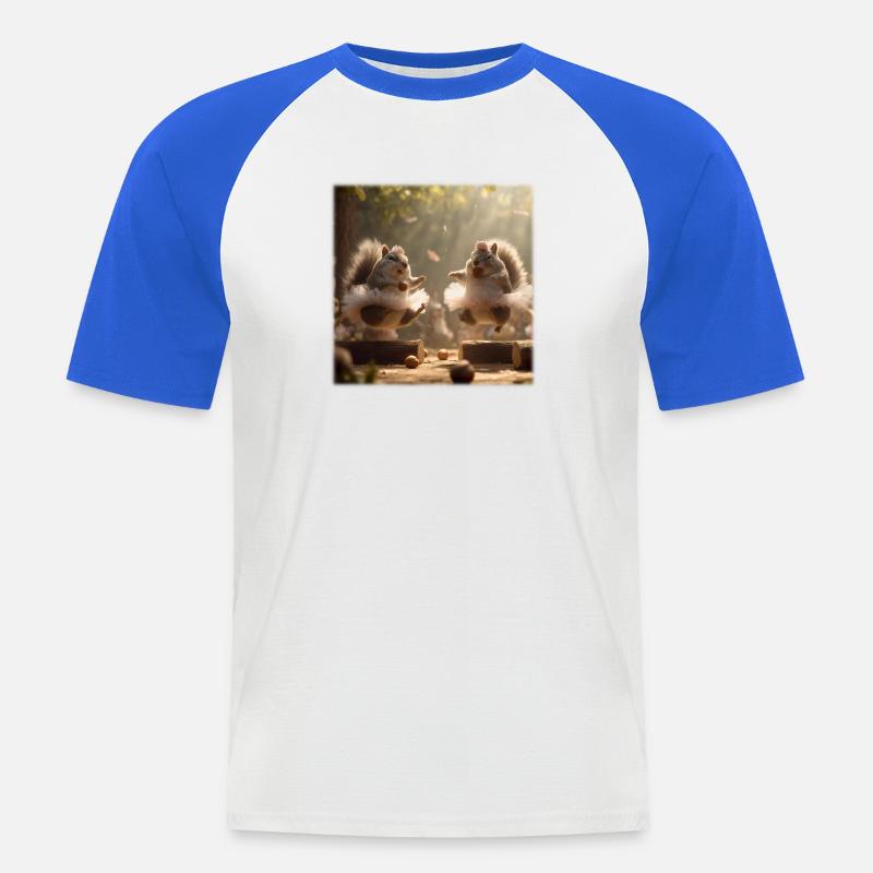 Tanzende Eichhörnchen im Tutu mit Eicheln - Männer Baseball-T-Shirt - Weiß/Royalblau