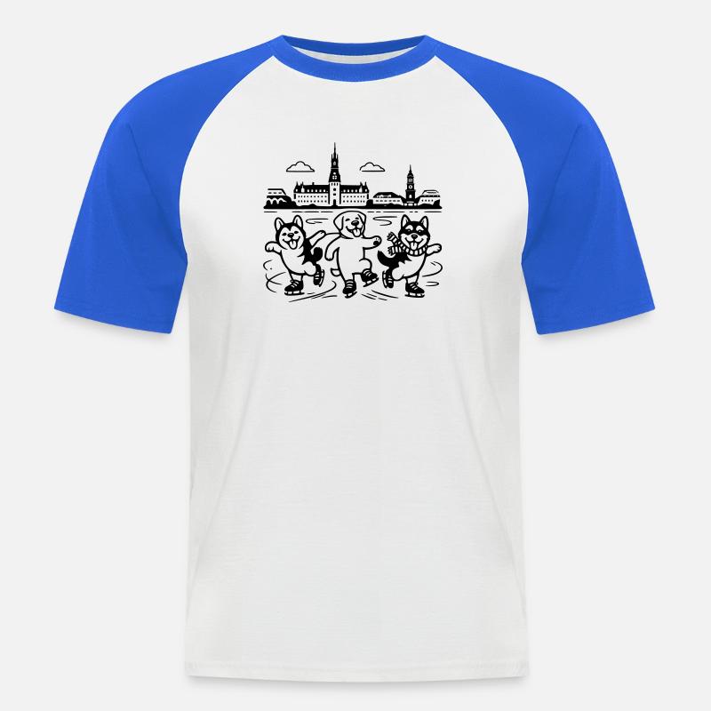 Schlittschuh Mimalistisch Line Art - Männer Baseball-T-Shirt - Weiß/Royalblau