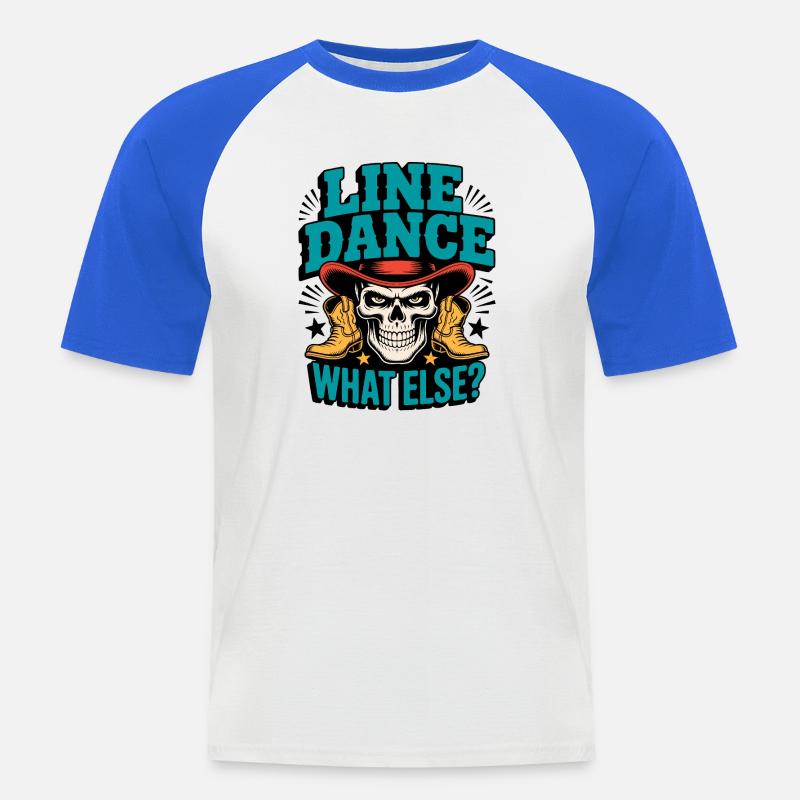 Line Dance Schädel mit Stiefeln - Männer Baseball-T-Shirt - Weiß/Royalblau