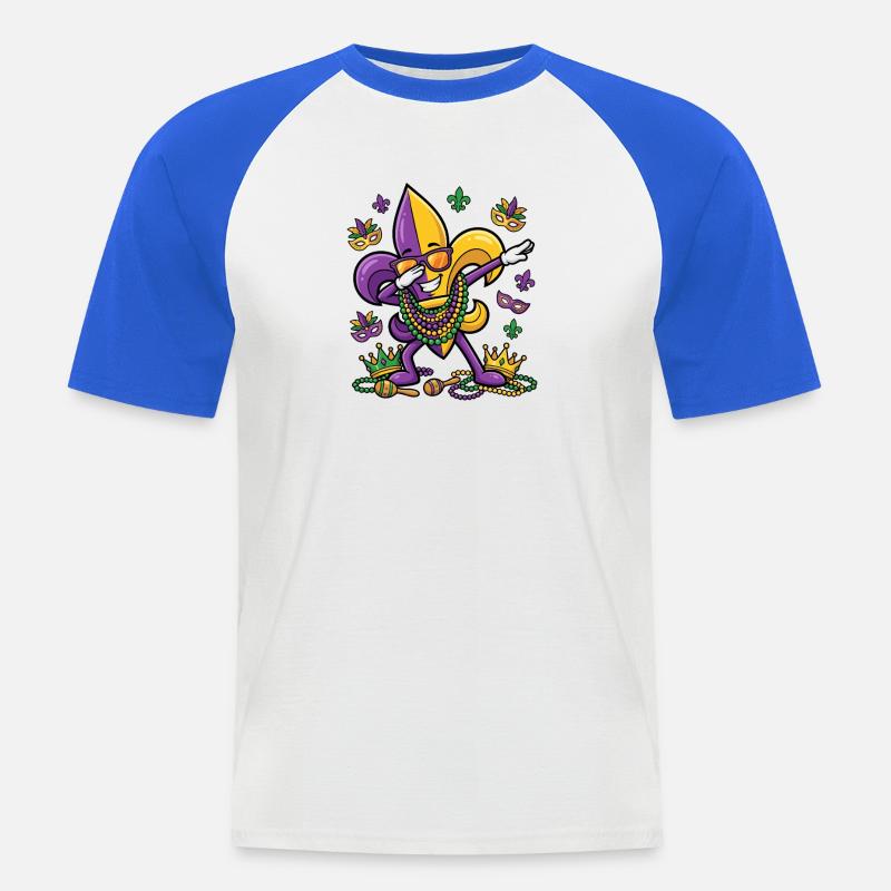 Sofficare Fleur de Lis Mardi Gras Dab Fleur de Lis - Maglia da baseball a manica corta da uomo - bianco/blu royal