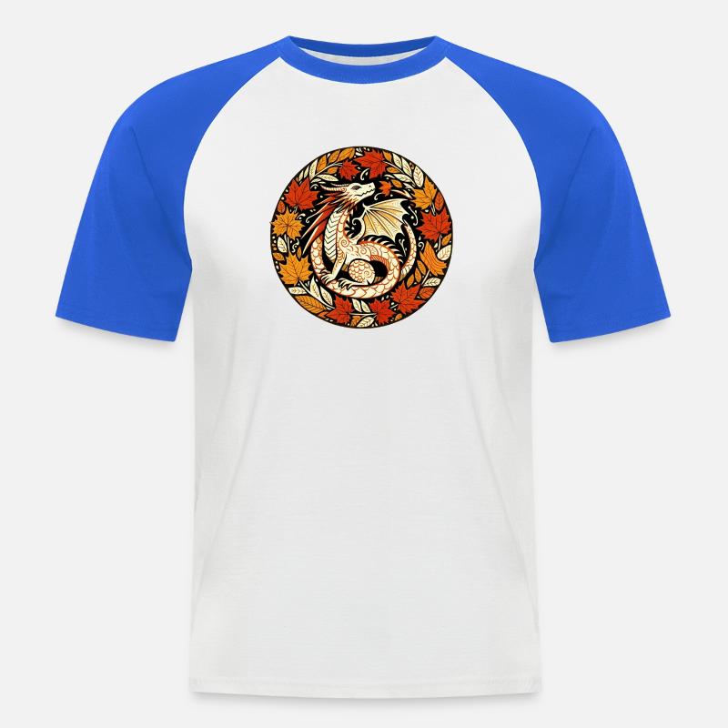 Herbstdrachen-Rundblattmuster - Männer Baseball-T-Shirt - Weiß/Royalblau