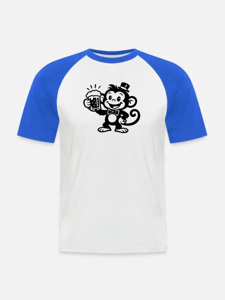 Affe mit Bierkrug Schwarz - Männer Baseball-T-Shirt - Weiß/Royalblau