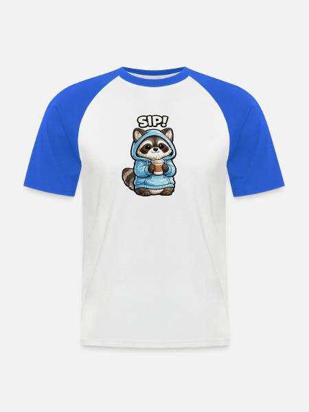 Waschbär im Hoodie Sip Kaffee - Männer Baseball-T-Shirt - Weiß/Royalblau