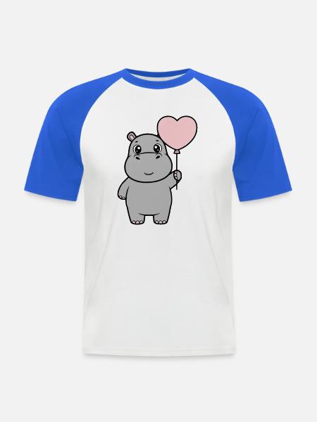 Süßes Nilpferd Herz Ballon Liebe - Männer Baseball-T-Shirt - Weiß/Royalblau