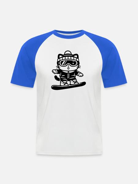 Snowboard Cat - Männer Baseball-T-Shirt - Weiß/Royalblau