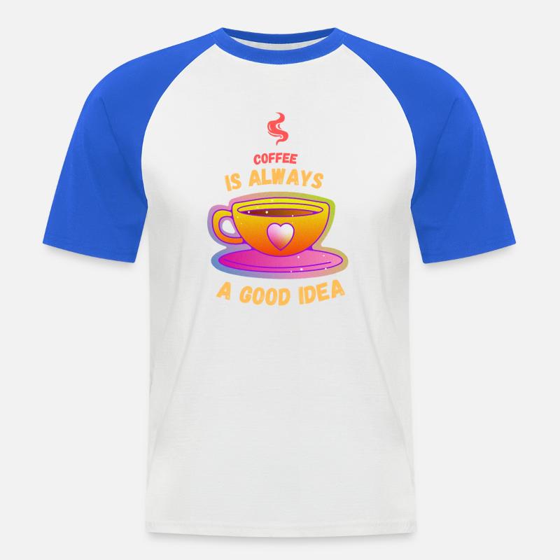 Kaffee ist immer eine gute Idee - Männer Baseball-T-Shirt - Weiß/Royalblau