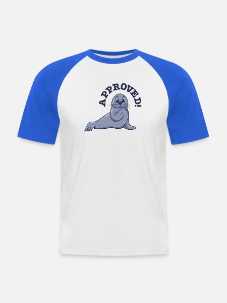 Zustimmungs-Robbe Cartoon Daumenhoch - Männer Baseball-T-Shirt - Weiß/Royalblau