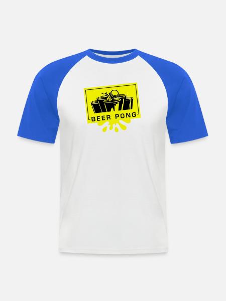 Beer Pong Becher Gelb Schwarz - Männer Baseball-T-Shirt - Weiß/Royalblau