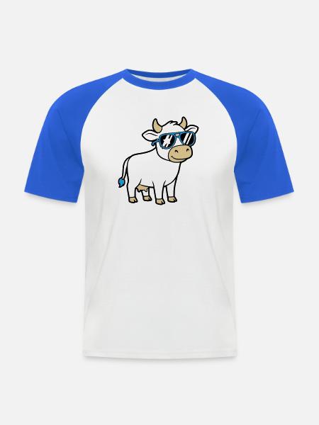 Cool Cow Sunglasses Casual Vector - Men's Baseball T-Shirt - white/royal blue