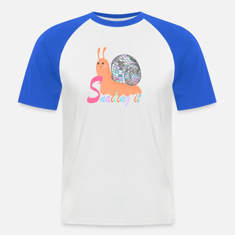 Snailing It! – Bunte Schnecke mit Disco-Kugel - Männer Baseball-T-Shirt - Weiß/Royalblau