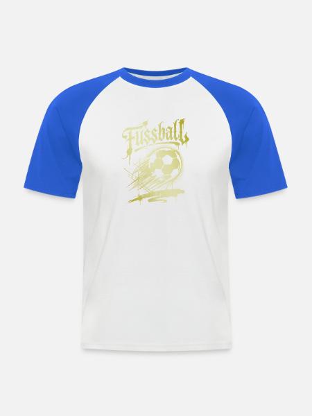 Fußball Schriftzug Dynamischer Ball Gold - Männer Baseball-T-Shirt - Weiß/Royalblau