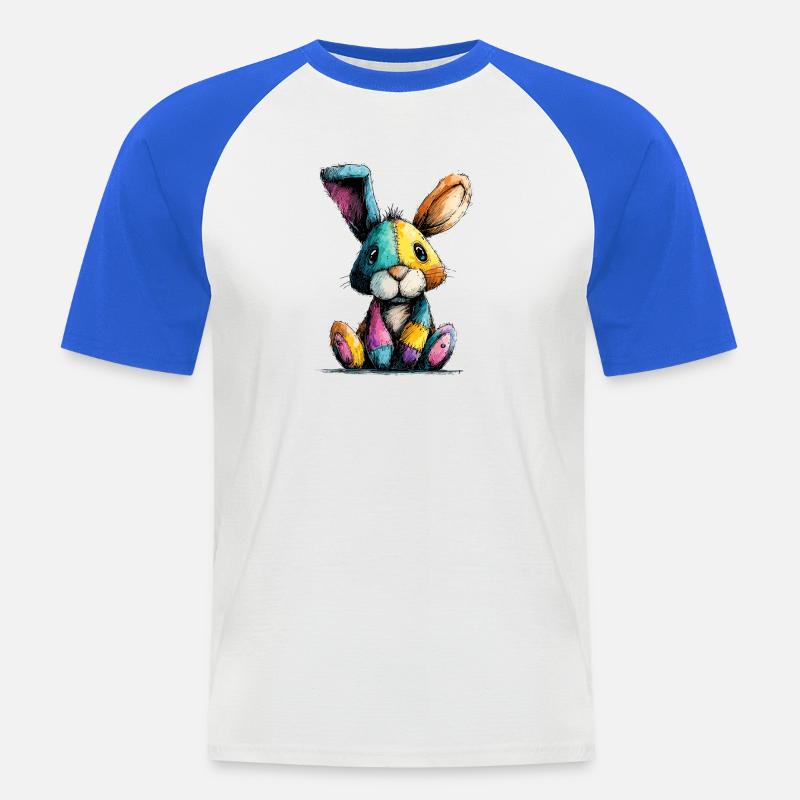 Patchwork Häschenbunt - Männer Baseball-T-Shirt - Weiß/Royalblau