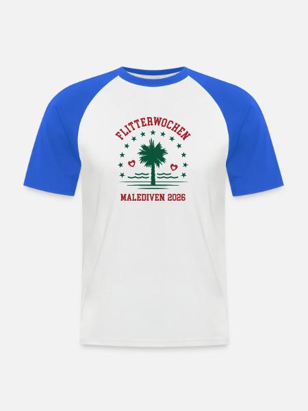 Flitterwochen Malediven 2026 Hochzeitsreise Heirat - Männer Baseball-T-Shirt - Weiß/Royalblau