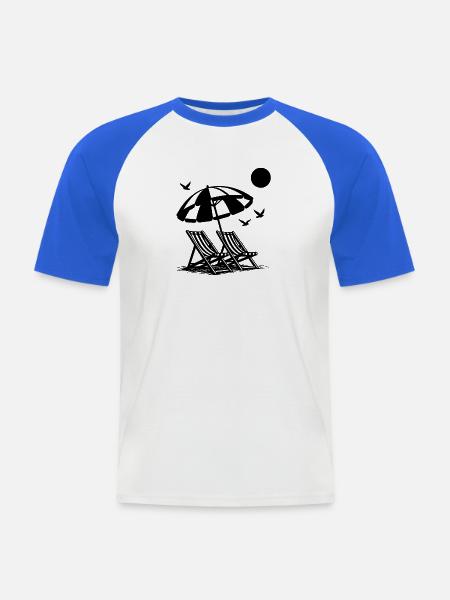 Strandurlaub mit Liegestühlen unter Sonnenschirm - Männer Baseball-T-Shirt - Weiß/Royalblau