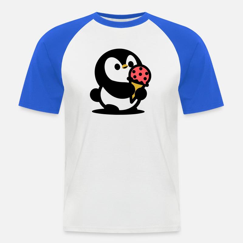 Kleiner Pinguin mit Eis - Männer Baseball-T-Shirt - Weiß/Royalblau